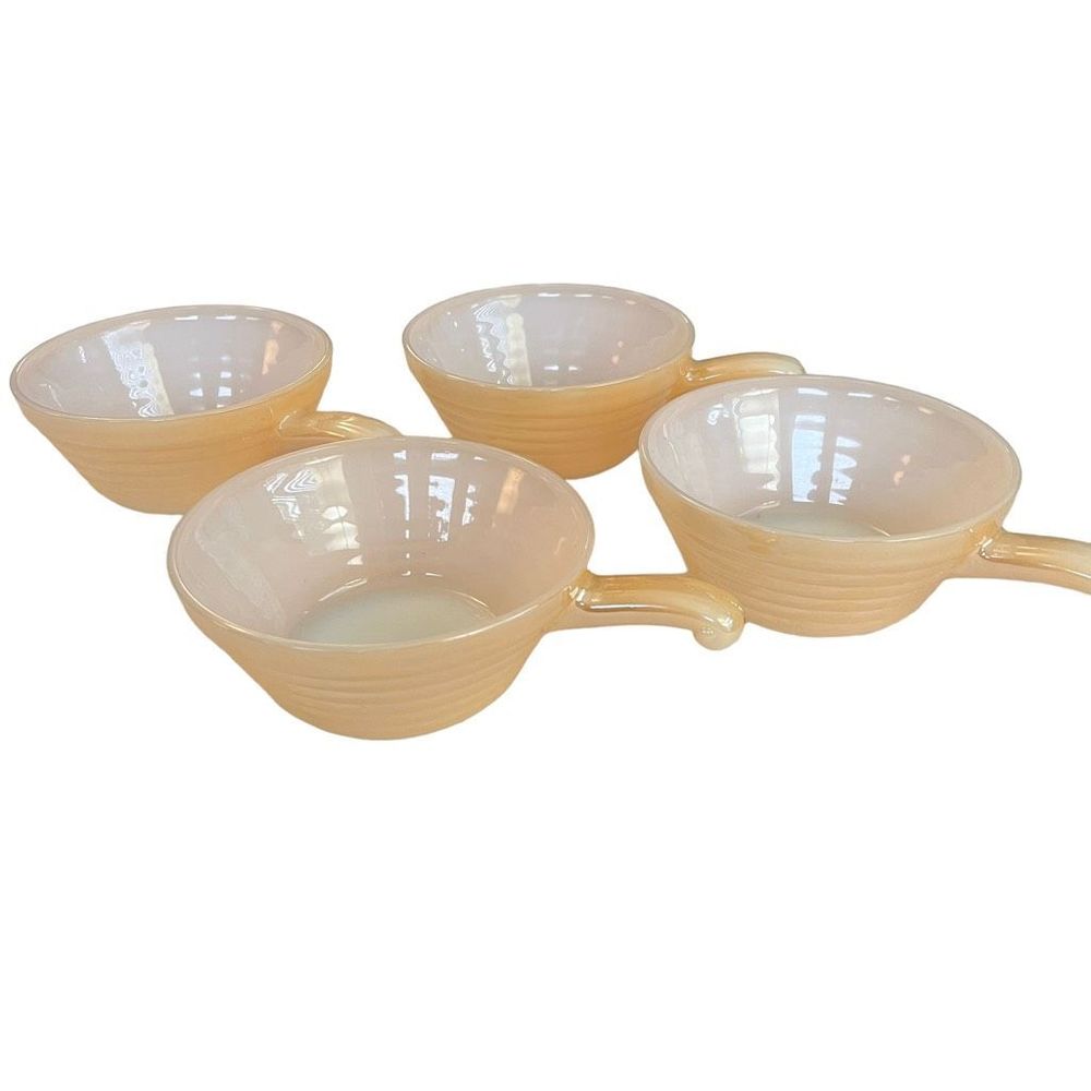Vintage Fire King Peach Lustre Beehive Bowls With Handles Set‎ Of Four Bowls